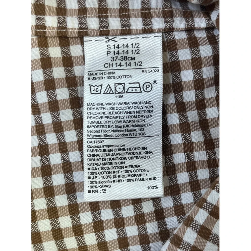 Banana Republic Grant Fit Shirt Mens Small Brown Gingham Non-Iron Cotton Stretch